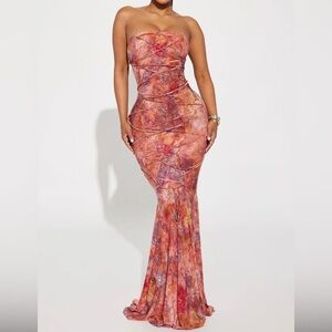 Fashion Nova Perla Lace Up Maxi Dress - Multi Color. Size small.